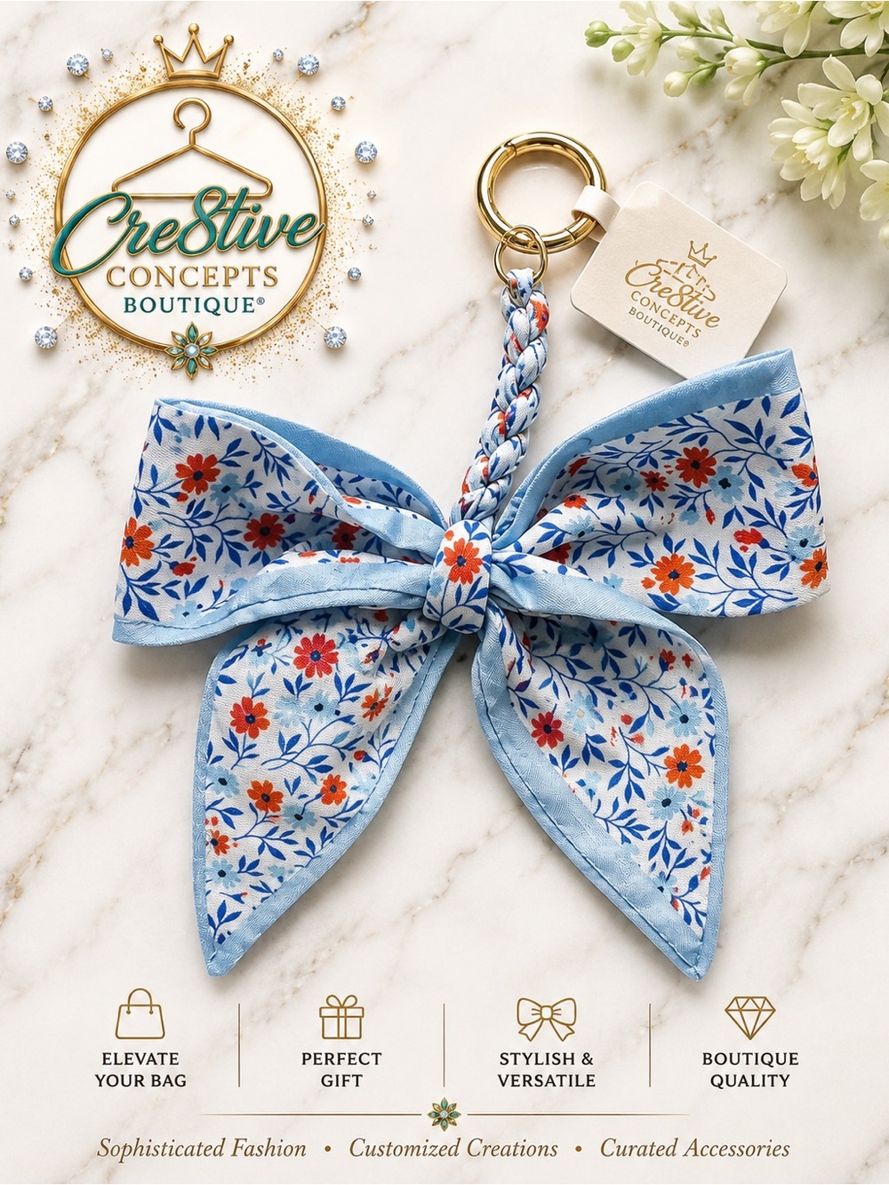 Blue Blossom Hand-Crafted Handbag Scarf Bag Charm